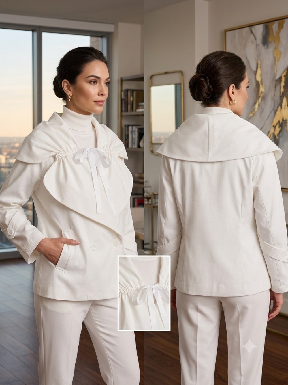 Samuel Dong White Double-Breasted Jacket with Portrait Collar